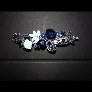 Lovely Navy Blue Jeweled Barrette NIP Silver